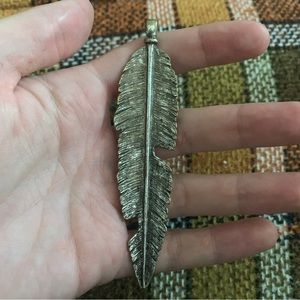 Large silvery feather boho statement necklace pendant or keychain- Lucky brand